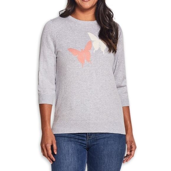 Weatherproof Vintage Sweater Soft Cotton Cashmere Butterfly Design Gray W XS NWT - Picture 1 of 10